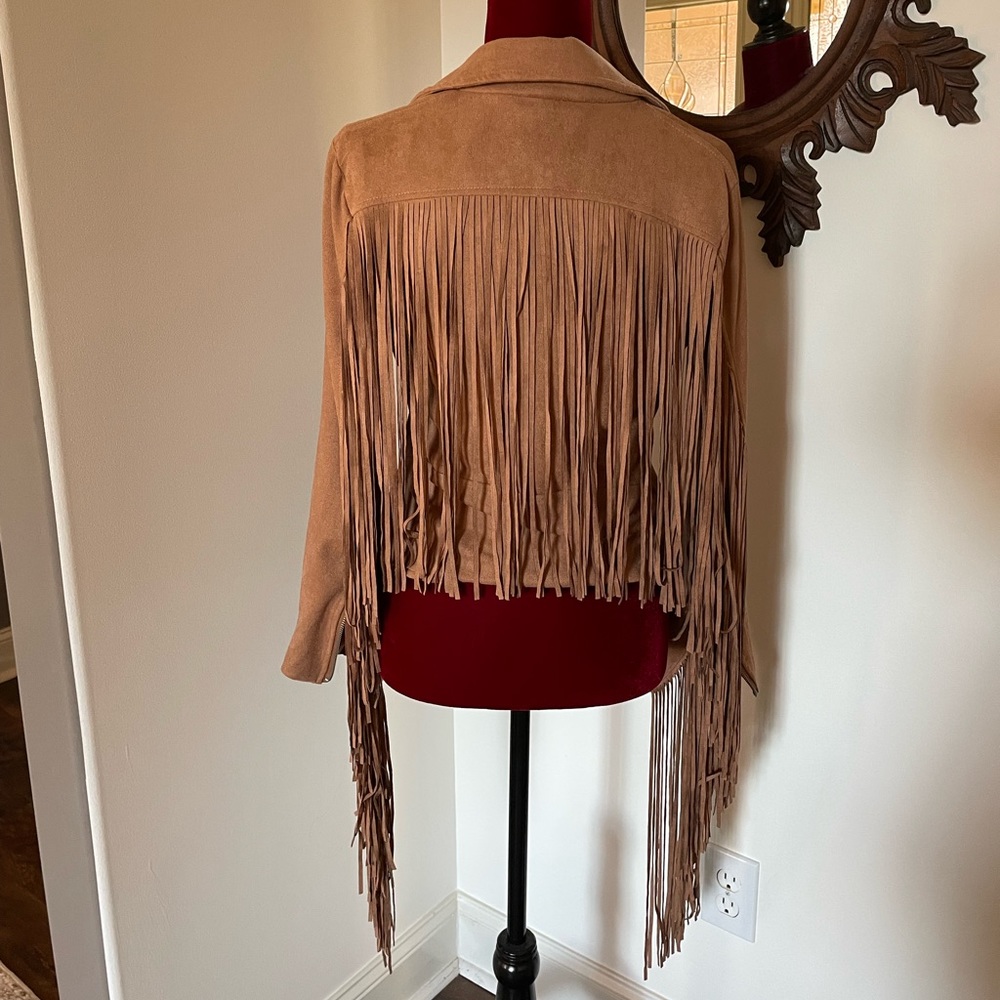 Fringe Moto Jacket - Urban Outfitters - Olivaceous - Size M